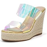 VARECOLA Women Slip On Espadrille Platform Wedge Sandals Slide Open Toe Clear High Heel Sandals