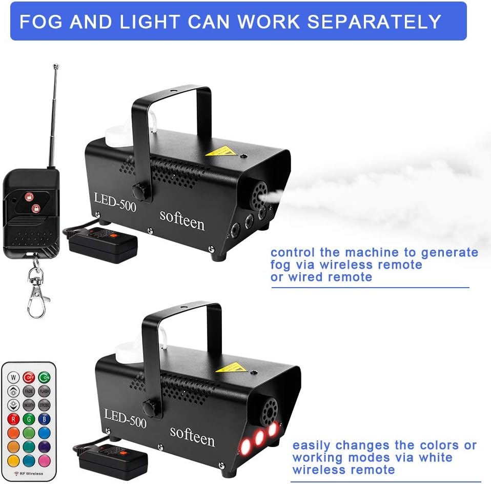 Fog Machine with LED Lights in Red, Blue, Green, softeen Portable 3