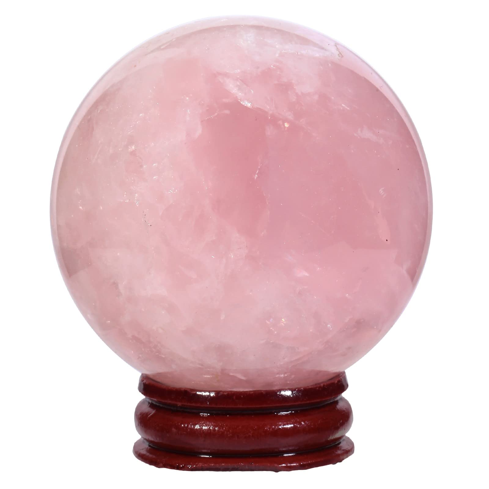 KYEYGWO Natural Rose Quartz Crystal Ball Gemstone Home Decoration Healing Stone Sphere with Wood Stand,55mm-60mm