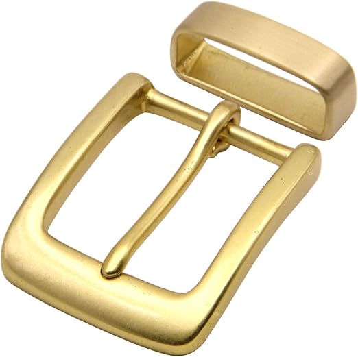 Men's Solid Brass Belt Buckle with Belt Loop Single Prong Square Belt Buckle 1.5" 38mm (601