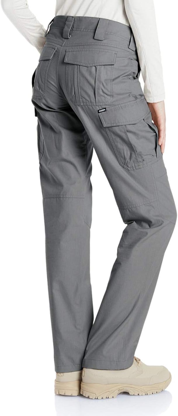 CQR Women's Flex Stretch Tactical Pants, Water Repellent Ripstop Work Pants, Elastic Waist Straight/Cargo Pants with Pockets : Clothing