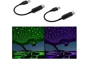 TSUGAMI 2PCS Car USB Star Projector Night Light, Adjustable Vehicle Roof LED Atmosphere Lamp, Portable Auto Interior Ceiling 