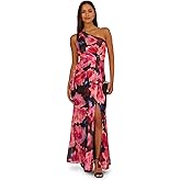 Adrianna Papell ONE Shoulder Chiffon Gown Black/Berry 6