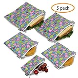 Reusable Sandwich Bags Snack Bags - Set of 5 Pack, Dishwasher Safe Lunch Bags with Zipper, Eco Friendly Food Wraps, BPA-Free. (Fish)