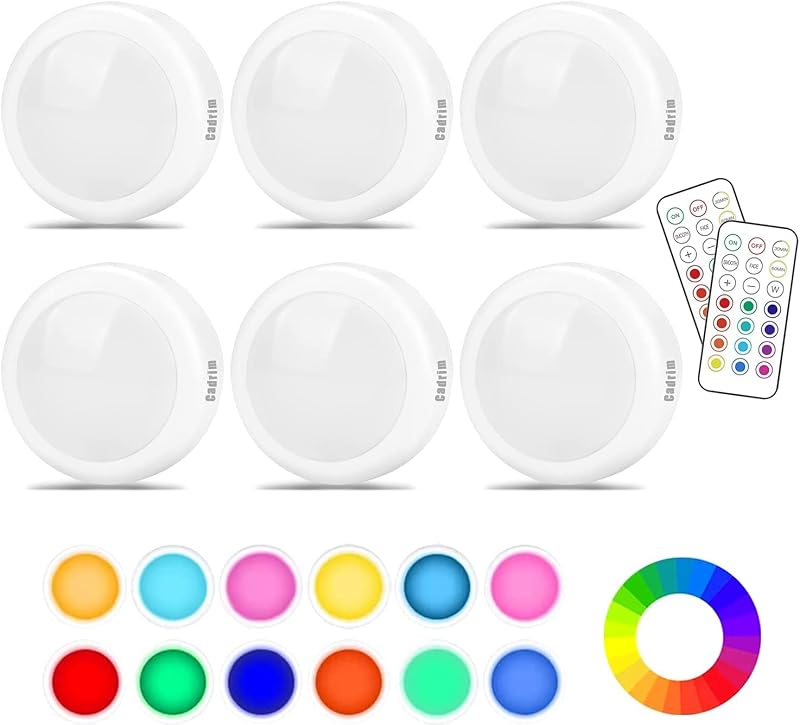 Cadrim Under Cabinet Lights RGB Wireless 13 Colors Dimmable Battery LED