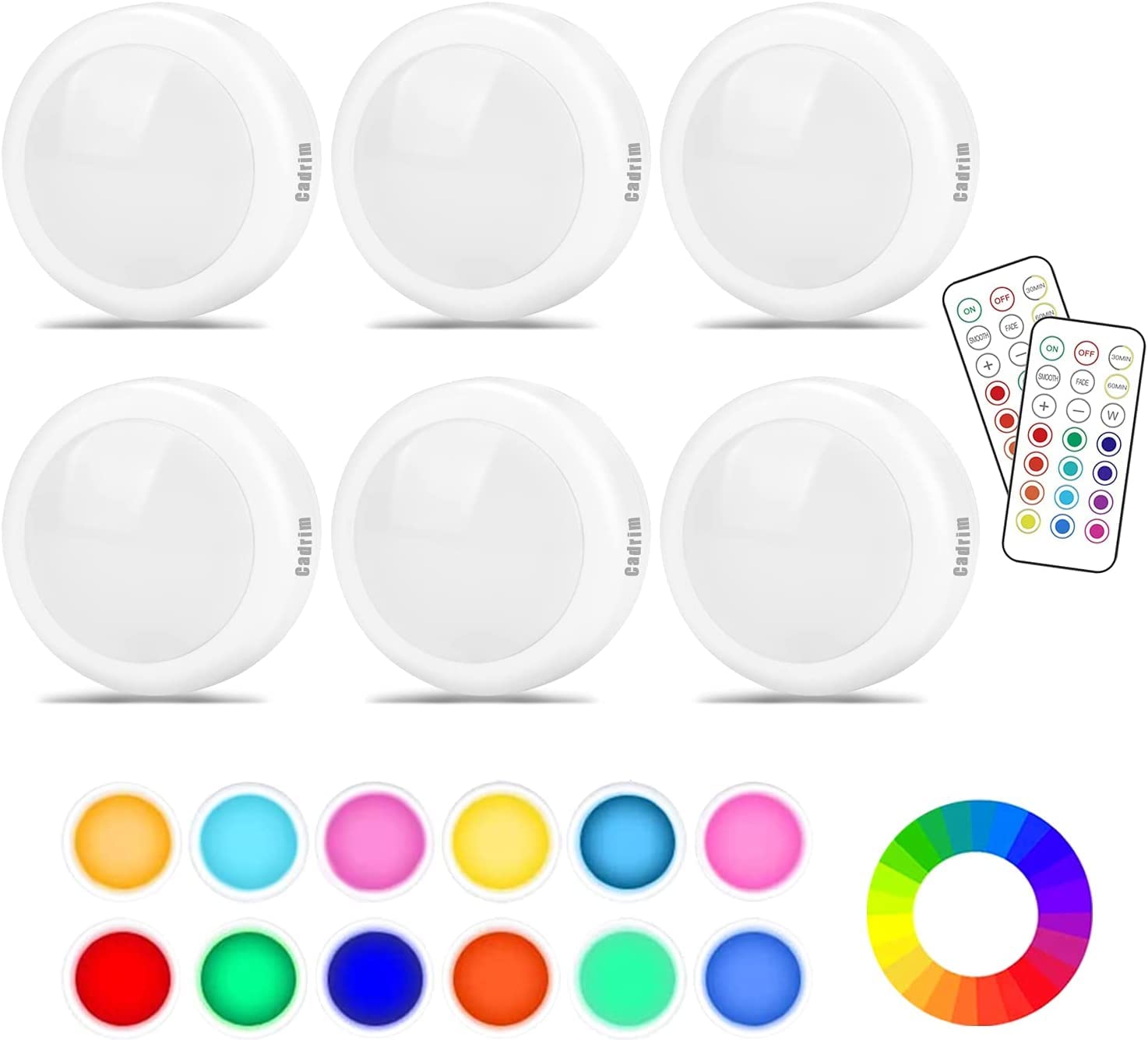 Photo 1 of Puck Lights, Cadrim 13 Colors Changeable LED Puck Lightings, LED Lights for Bedroom, Under Cabinet Lights, Under Cabinet Lighting with 2 Wireless Remote Controls for Kitchen(6 Pack)