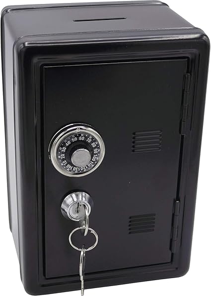 Hucha de Metal con forma de caja fuerte con llave: Amazon.es: Juguetes y juegos