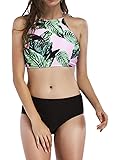 MNLYBABY Women Girls Striped Two Piece Bikini High Waisted Lace up Halter Padding Bathing Suits