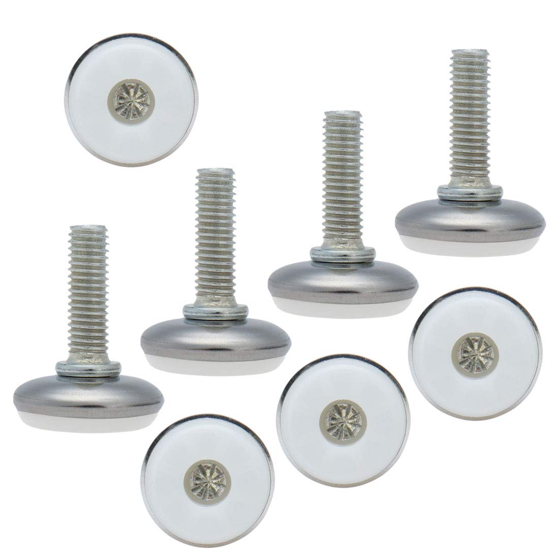 sourcingmap M8 x 25 x 28mm Screw on Furniture Glide Leveling Feet Adjustable Leveler Pad for Chair Industrial Machine Desk Leg, White Cap 8 Pack