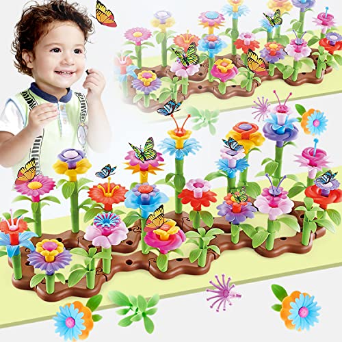 FENGYUAN Flower Building Toy Set for Girls, Arts and Crafts Kit for Toddlers, STEM Activities and Gardening Pretend Playset, 148 pcs