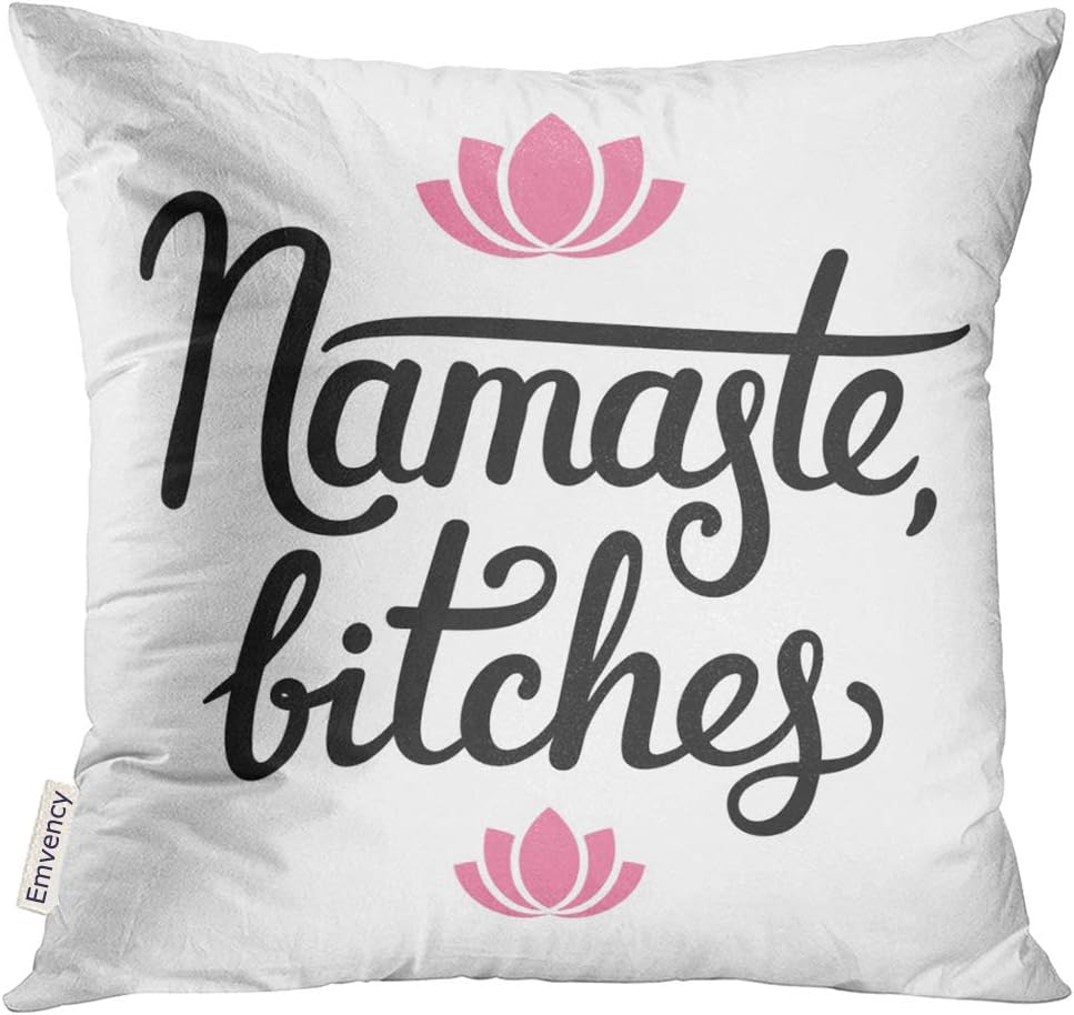 UPOOS Throw Pillow Cover Bitches Humorous Calligraphy Lettering with Simple Lotus Flower Yoga Typographic Means Hello Decorative Pillow Case Home Decor Square 18x18 Inches Pillowcase