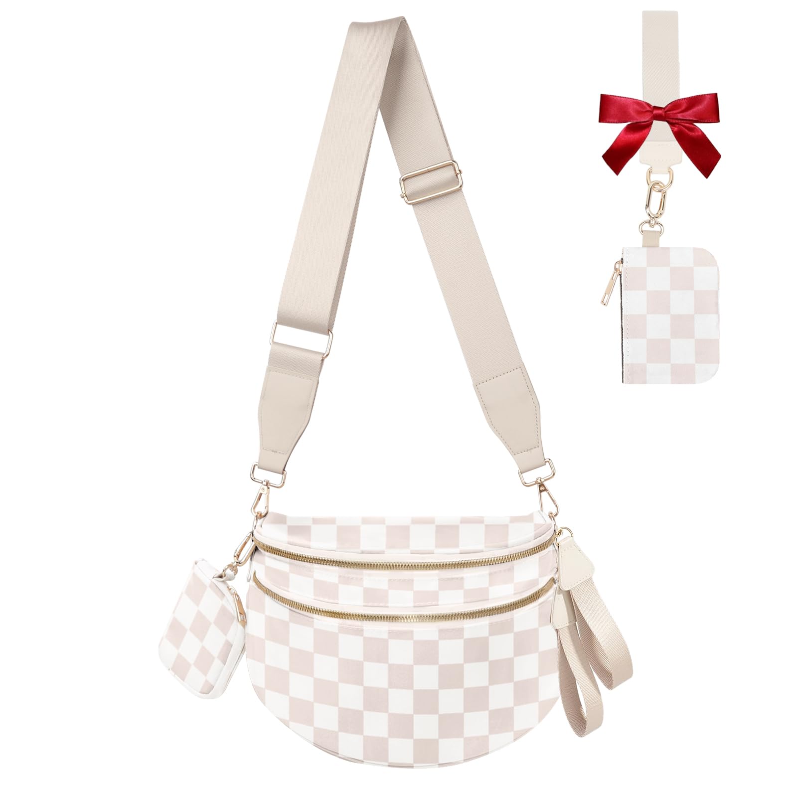Burskit Cross Body Bag for Women Checkered Crossbody Bags Bum Bag for Women Fanny Packs for Girls Small Nylon Checkered Purse Trendy Shoulder Pouch for Womens (Checkered Beige, One Size)
