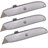 Wideskall&reg; Heavy Duty Box Cutter Retractable Blade Metal Utility Knife (Pack of 3)