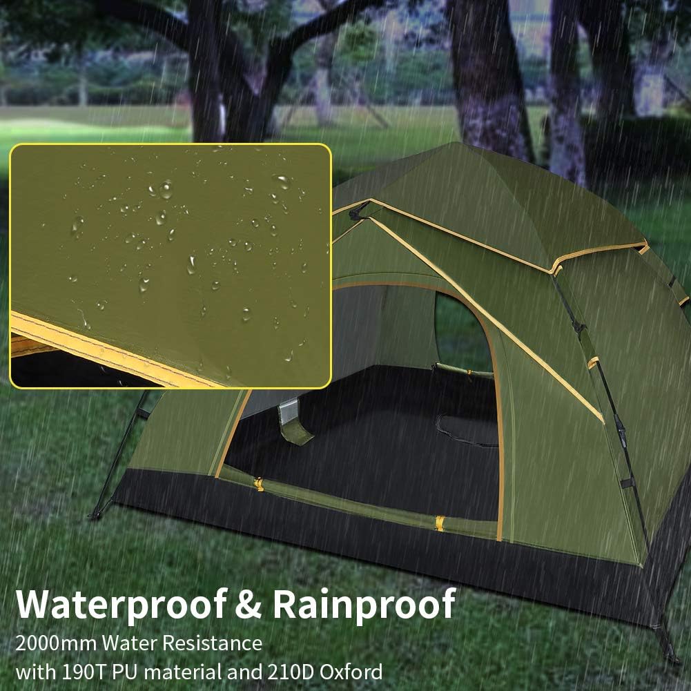 GEEDIAR 3-4 Person Instant Pop Up Tent - Upgraded Waterproof & UV Protection, Army Green, 210 x 210 x 135 cm (81 x 77 x 52 in) - Image 4