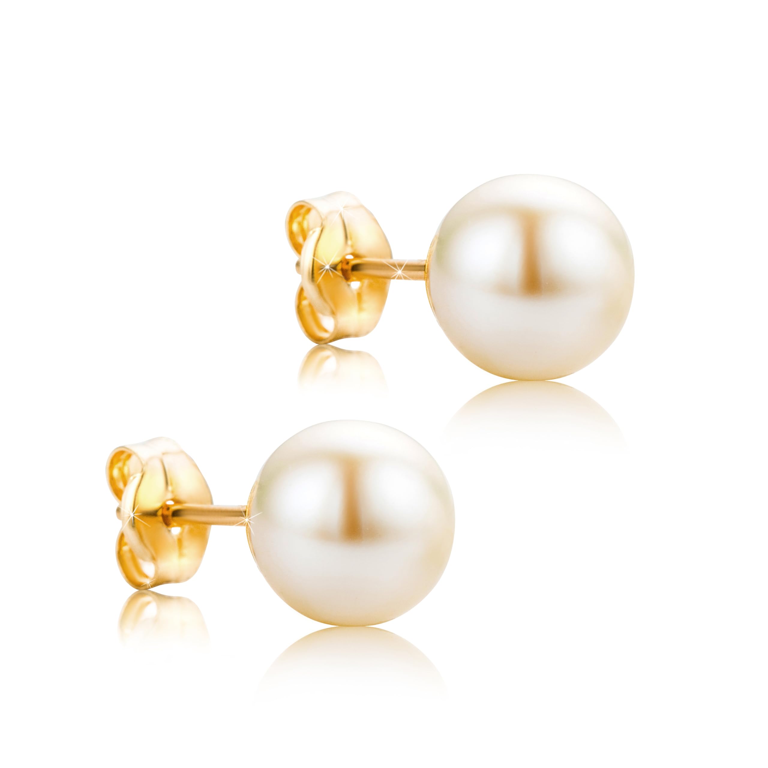 Orovi Earrings for Women –18 Carat (750) Yellow Gold – Pearl Earrings, 18 ct Solid Gold Studs with Freshwater Pearls 7 mm, Pearl Jewellery, Hypoallergenic, with elegant Jewellery Box