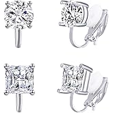 YOQUCOL 2 Pairs 8MM Cubic Zirconia Crystal Clip On Stud Earrings Non Pierced Stud Earrings For Women
