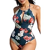 B2prity Women's One Piece Swimsuit Tummy Control Halter Bathing Suit Slimming Supportive Long Torso Friendly Swimwear