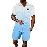 Floerns Men's 2 Piece Outfit Hawaiian Button Down Shirts and Shorts Set