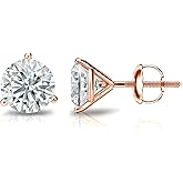 IGI Certified 1/4 to 5 Carat Lab Grown Diamond Round Stud Earrings for Women in 14k Gold or Platinum (E-F Color, SI1-SI2 Clarity, cttw) 3-Prong Martini Set Round Cut Screw Back Studs by Diamond Wish