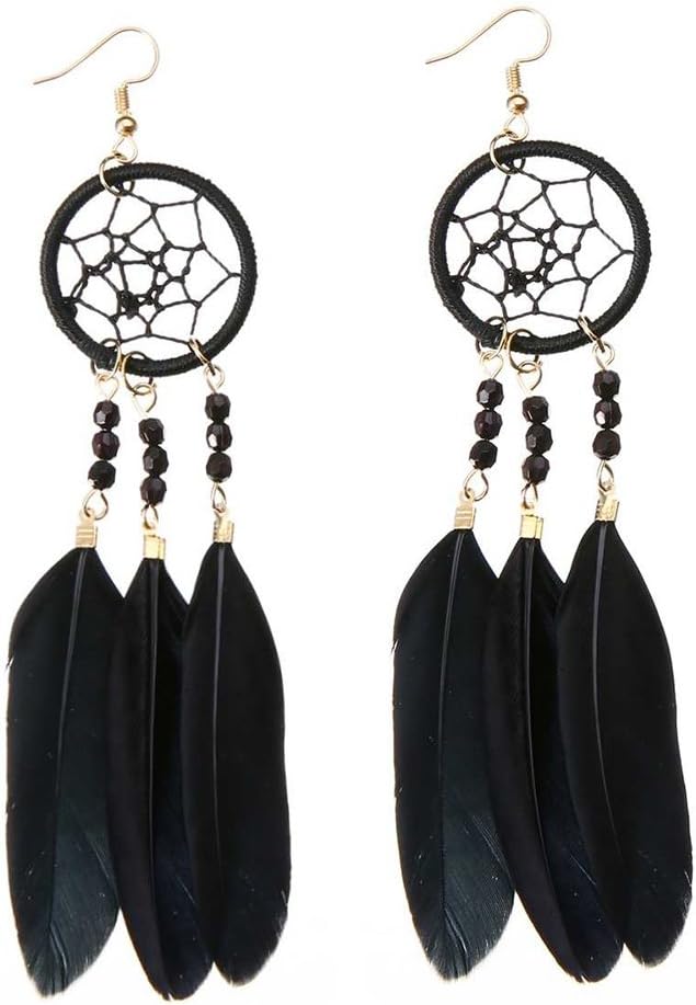 SoundsBeauty Bohemian Style Dream Catcher Feather Beads Pendant Dangle Earrings Party Jewelry Gift