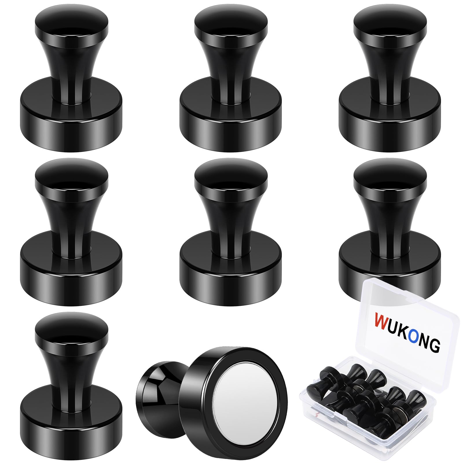 Wukong Strong Magnets Fridge, 16×20mm | 8 Pack Whiteboard Magnets Push Pins Black Magnet, Large Magnet Extra Strong for Refrigerator, Notice Board and Office