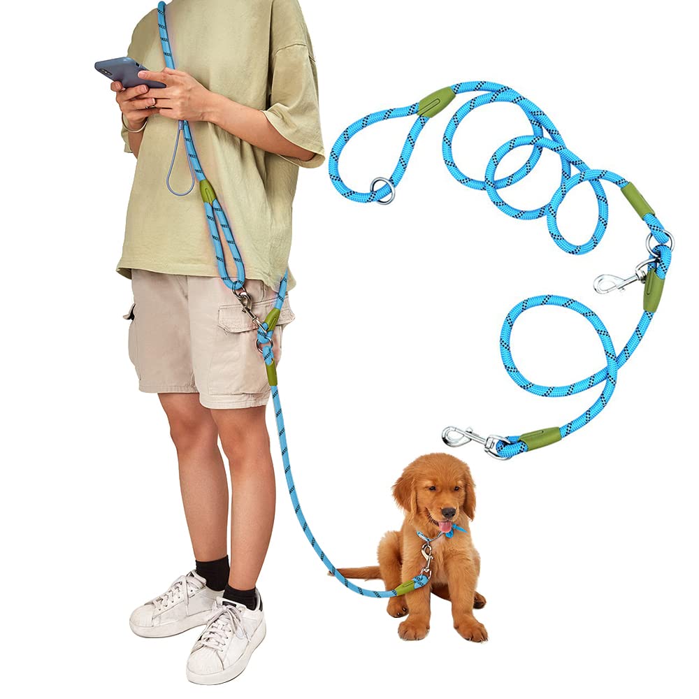 pawstrip Hands Free Dog Leash Crossbody Dog Running Leash Handsfree Pet Rope for Hiking Training Heavy Duty Reflective Pet Walking Belt (Blue)