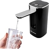 GentleJet Automatic Water Dispenser for 5 Gallon Bottle - USB-C Rechargeable Electric Water Pump, Digital Display, Measured & Continuous Flow, Foldable Spout (Black - Silver, Water Dispenser)
