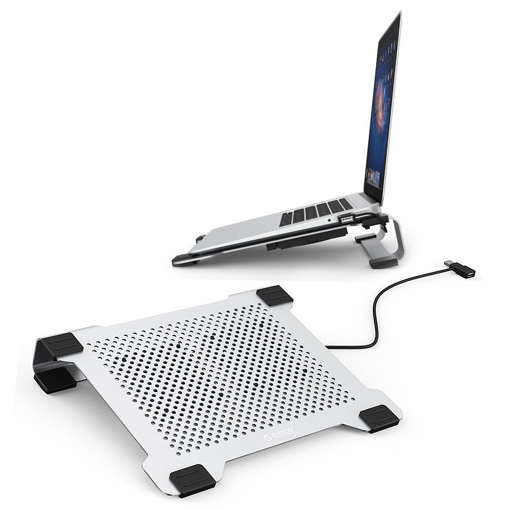 Aluminium Cooling Pad up to 15" Laptop Cooler Stand with 2 USB Powered Fans, Ergonomic Comfort Notebook Cooler with One USB Port, by ORICO