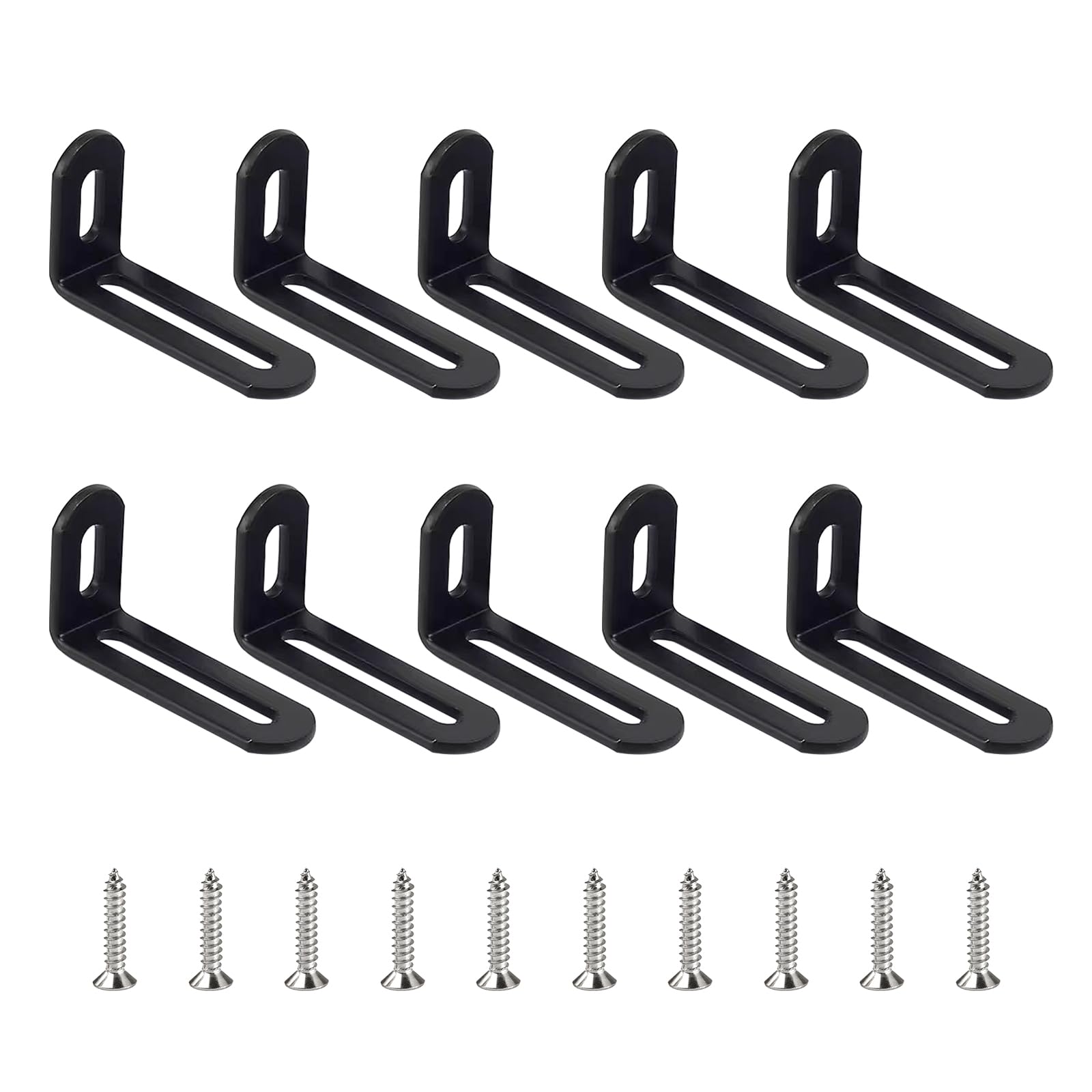 Photo 1 of 10 Pcs Adjustable Corner Bracket, 2"x1"x0.5" Metal Slotted L Brackets Heavy Duty 90 Degree Right Angle Fastener, L-Shape Black Shelf Bracket Corner Support Brace