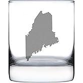 Bevvee Maine State Outline Whiskey Rocks Glass - State Themed Drinking Decor and Gifts for Mainer Women & Men - 10.25 Oz Whisky Tumbler Glasses