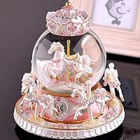 LOHOME Rotate Music Box, Luxury Carousel Crystal Ball Glass Ball Dollhouse Toy with Castle in The Sky Tune Perfect Birthday Gift Valentine