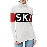 Ybenlow Women Sweaters Color Block Turtleneck Tops Comfy Winter Blouse 2024 Ski Sweaters Tight Knit Outfits Shirts XS-L