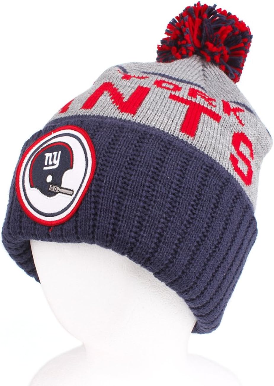 New York Giants High 5 Grey Cuffed Pom Knit Beanie Hat