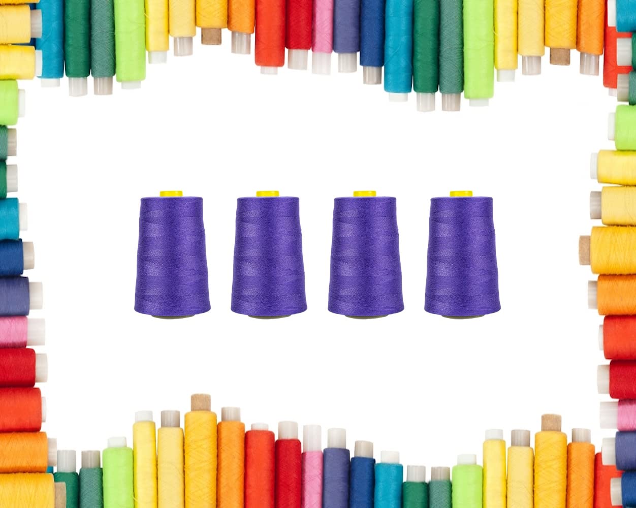 Rohans Overlock Yarn 40/2 (120), 5000 Yards (4570 Meters) Sewing Thread Cones, Sewing Machine Multi Colour Yarn Cones, 100% Polyester Material (Purple 4)