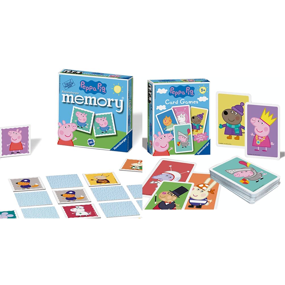 Ravensburger Peppa Pig Mini Memory Game - Matching Picture Snap Pairs Game For Kids Age 3 Years and Up & Peppa Pig Card Game for Kids Age 3 Years and Up - Snap, Happy Families, Swap or Pairs