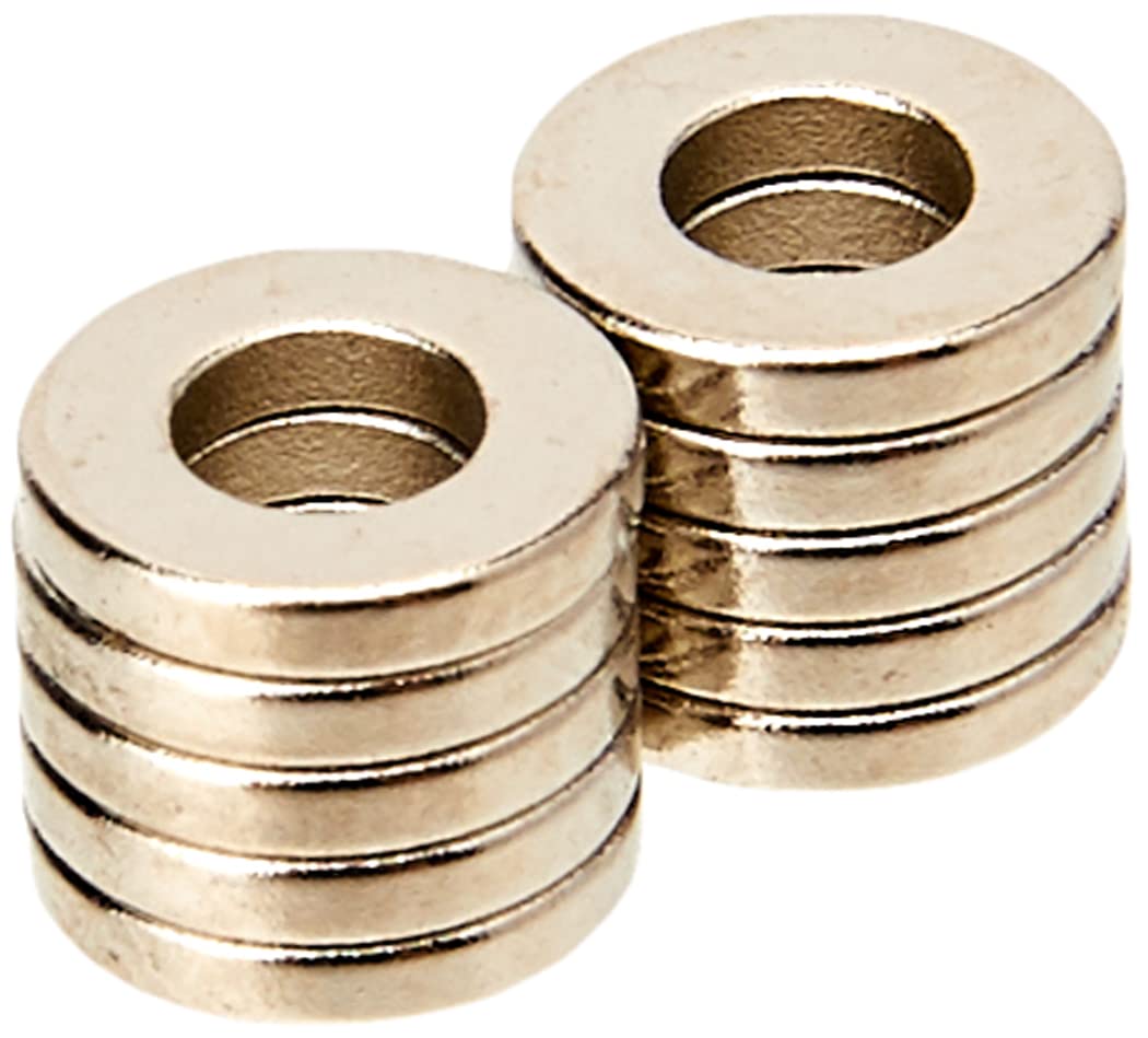 Diametrically Magnetised N42 Neodymium Magnet for Engineering, Manufacturing and Technology Applications - 6mm O.D. x 3mm I.D. x 1mm thick - Pack of 10