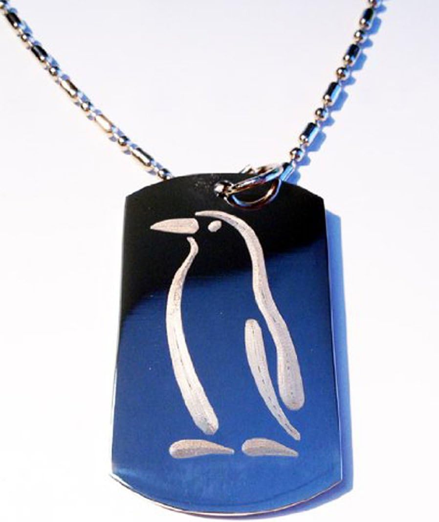 Penguin Bird Standing Logo Symbol - Military Dog Tag Luggage Tag Key Chain Metal Chain Necklace