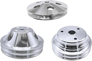 BestParts Chrome 3Pcs Polished Aluminum Power Steering & Water Pump & Crankshaft Pulley 1/2 Groove Kit Compatible with SBC Ch