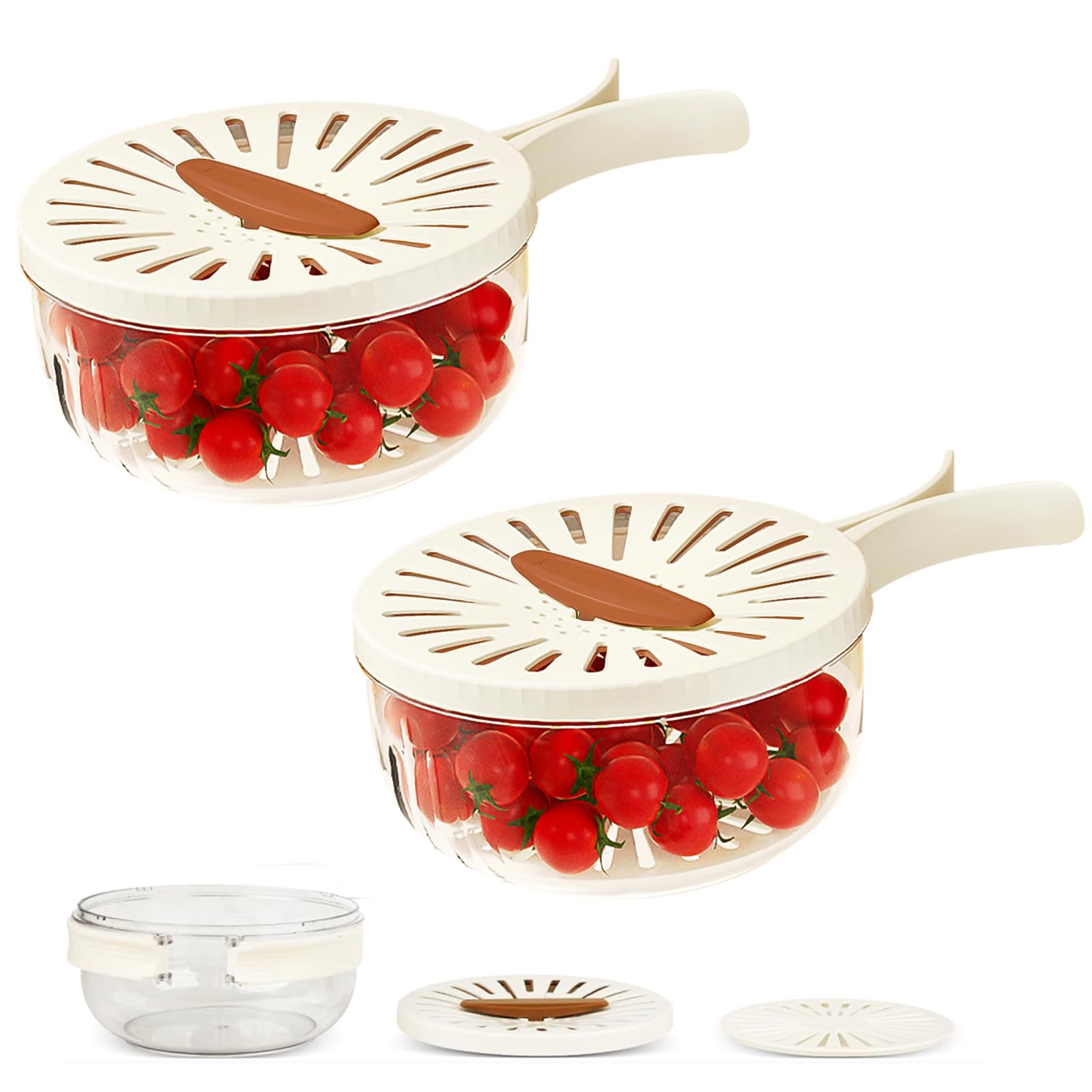 Photo 1 of 2Pcs Fruit Washing Bowl with Strainer,Strainer Container with Lid,2 in 1 Fruit Basket with Foldable Handle,Berry Fruit Fridge Container for Refrigerator,Versatile Kitchen Tool for Washing,Storage