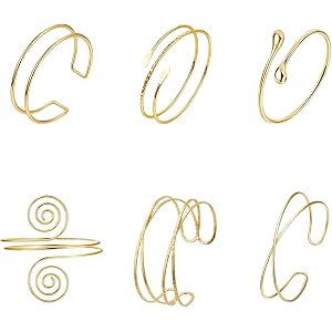 Pdrocus 6 Pcs Gold Arm Cuff Jewelry for Women - Adjustable Upper Arm Bracelet Set - Minimalist Metal Armband Bangle - Renaiss