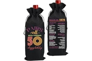 FBCCZEY Funny 50th Birthday Gifts for Her Him Wine Bag, Happy Anniversary 50th Birthday Party Decorations Men Wine Bottle Bag, 50 Year Old 1974 Birthday Gifts for Women Black Wine Bags