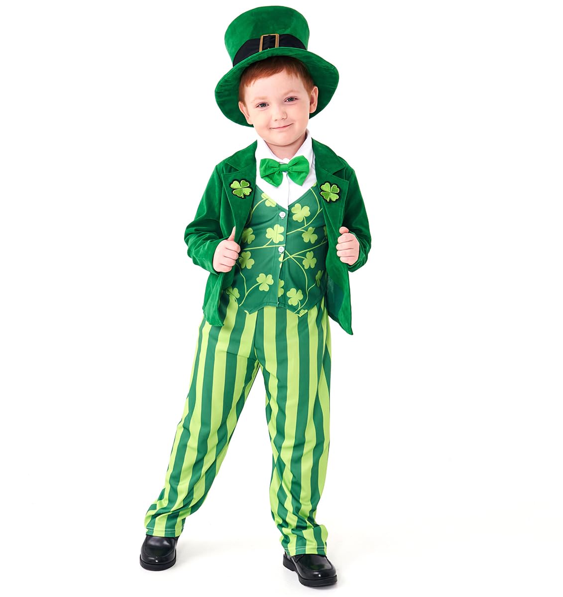 ZNLFS Boys Leprechaun St. Patrick's Day Costume Irish Green Streak Outfit with Hat Kids Ages 3-12 Years (Green, 3-4T)