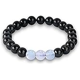 Karelian Heritage Shungite & Moonstone Stretchy Stone Bracelet for Women | Authentic Shungite Crystal Jewelry | Protective Powerful Defender Stone Bracelet | Healing Crystal BO31