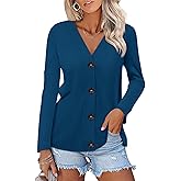 TICTICMISS Womens Button Down Shirts Long Sleeve V Neck Tops Casual Fall Tunics Tops Loose Fit