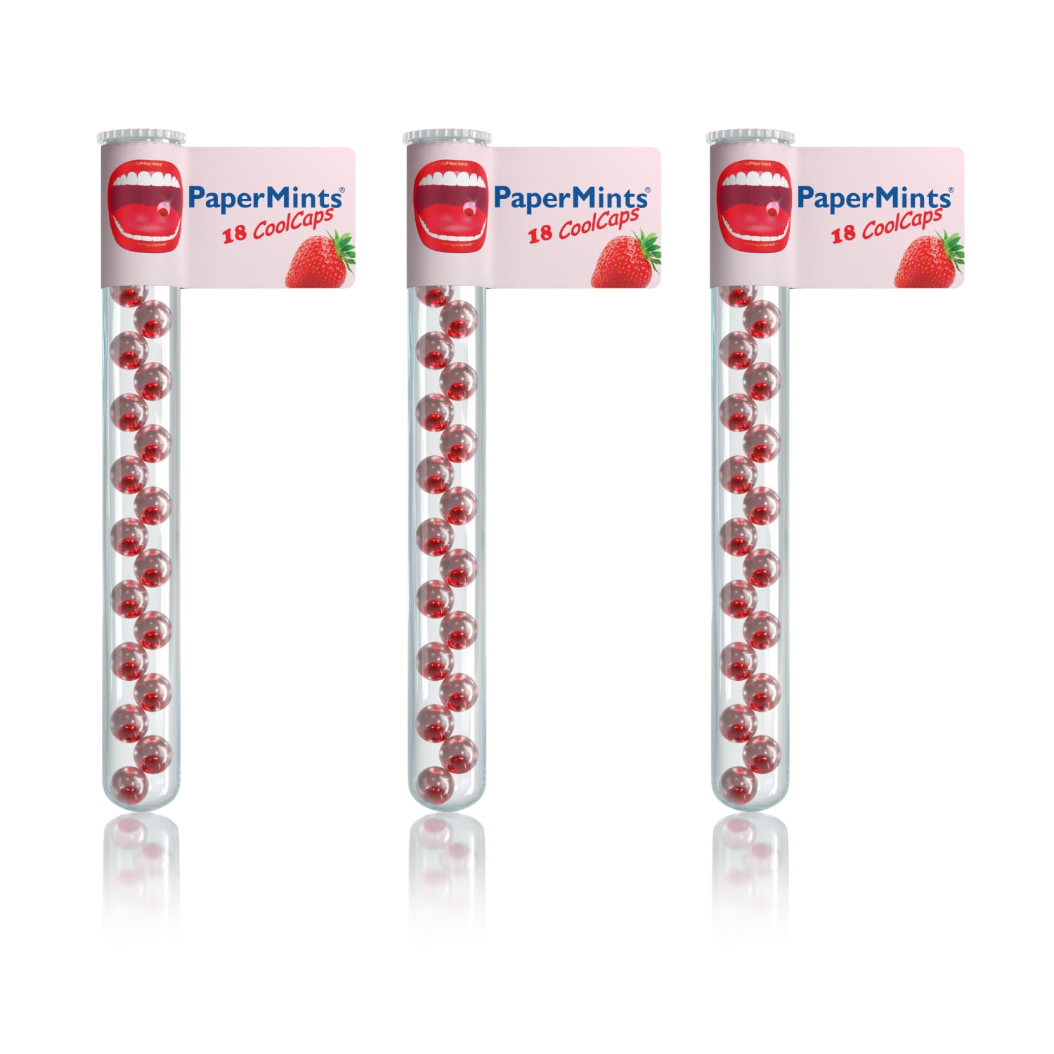 Papermints Papermmints Strawberry Cool Caps Breath Refreshers 3 x 5g Tubes of 18 Capsules