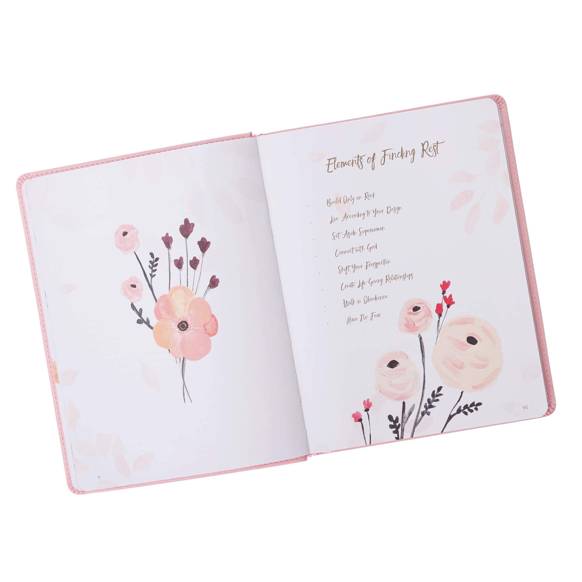 Find Rest Womens Devotional For Lasting Peace In A Busy Life - Pink Faux Leather Flexcover Gift Book Devotional w/Ribbon Marker