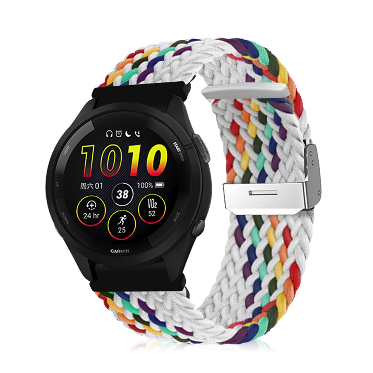 Niboow 22mm Strap for Garmin Venu 3/Venu 2/Vivoactive 4/Forerunner 265/Forerunner 255/Forerunner 255 Music, Elastic Nylon Watch Bands for Huawei Watch GT 4 46mm/Watch 4/Watch 4 Pro - White Rainbow