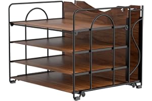 Aimeaihe Desk File Organizer, 4-Tier Desk Organizers Wood with 5 A4 File Folders, Letter Size Office Organizers for Desk, Letter Paper Tray Organizer for Office, School, Home, Black