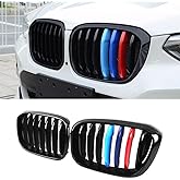 MAXDOM Replacement Front Upper Grill Fit for BMW (2018-2021) X3 G01 (2019-2021) X4 G02 – Gloss Black Single Slat Tricolor ABS Grille