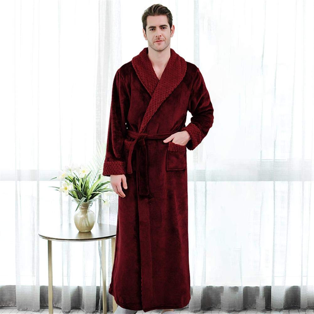 DIYUN Couple Yukata for Men and Women, Flannel Splicing Nightgown, Long Thickening Pajamas,Men Rose 